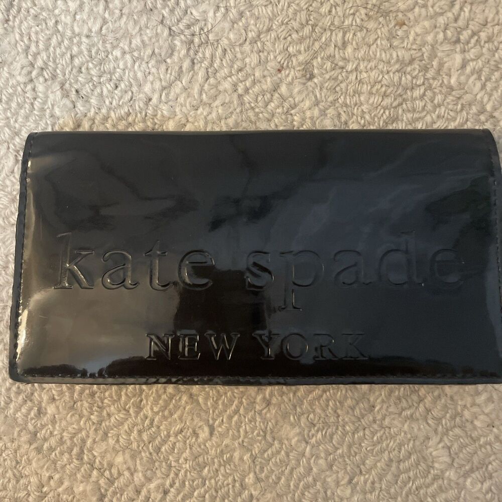 Vintage Kate Spade Black Patent Leather Embossed Logo Continental Flap Wallet